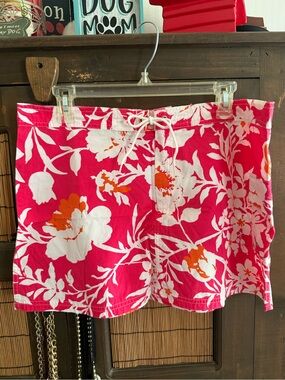 J. Crew Primrose Pink & Orange w/ White Hibiscus Print Board Skirt